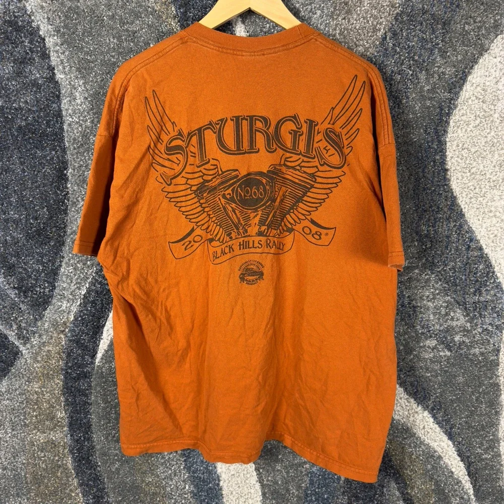 Jerzees Sturgis Black Hills Rally 2008 T-Shirt Mens 2XL Orange Biker Graphic Tee